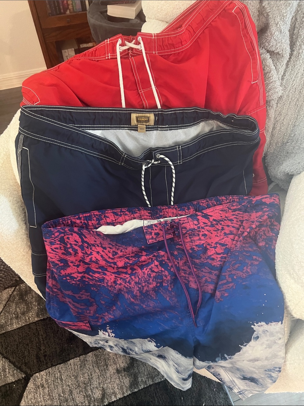 Men's Swim Shorts - Red, Navy & Blue/Pink Wave Print
